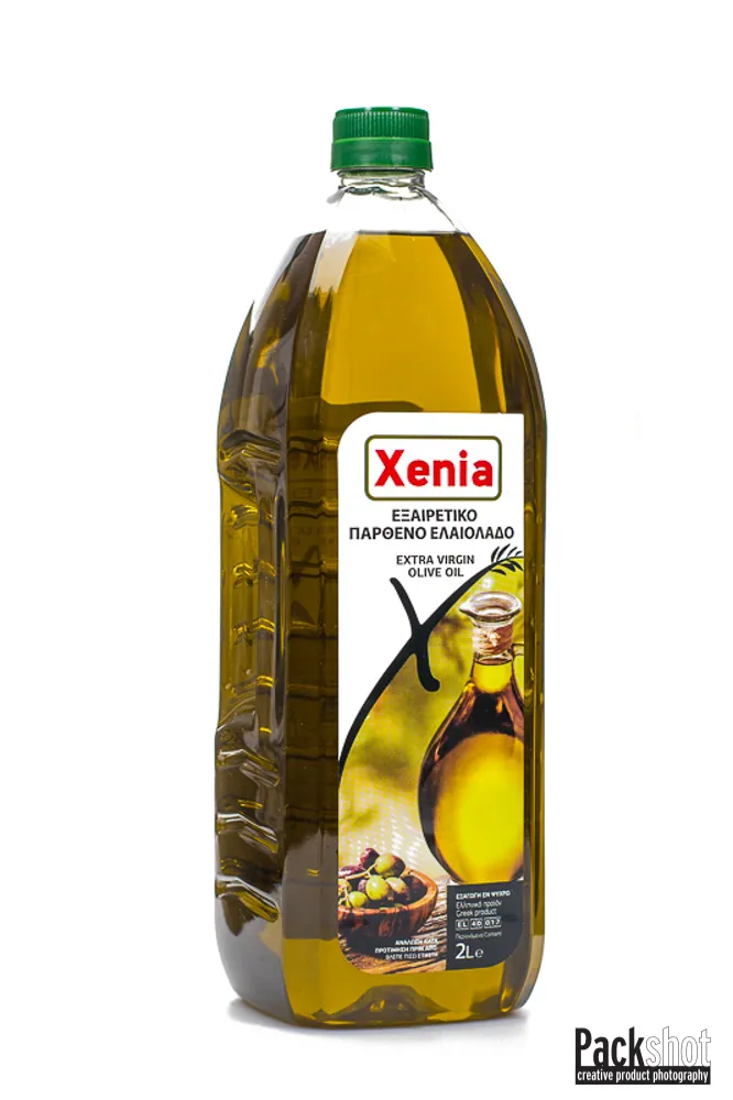 Φωτογράφιση Συσκευασία Ελαιόλαδου XENIA 1lt, εμπρός γωνία λήψη